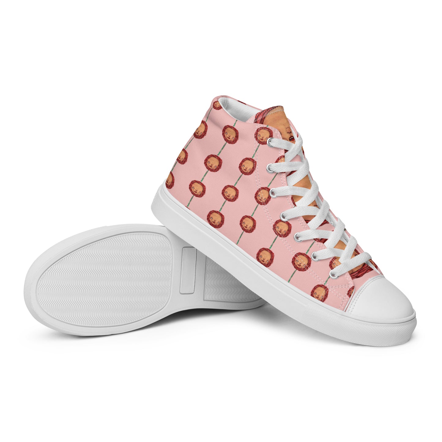 Women’s High Top Canvas Shoes- S1. Roses on Pink