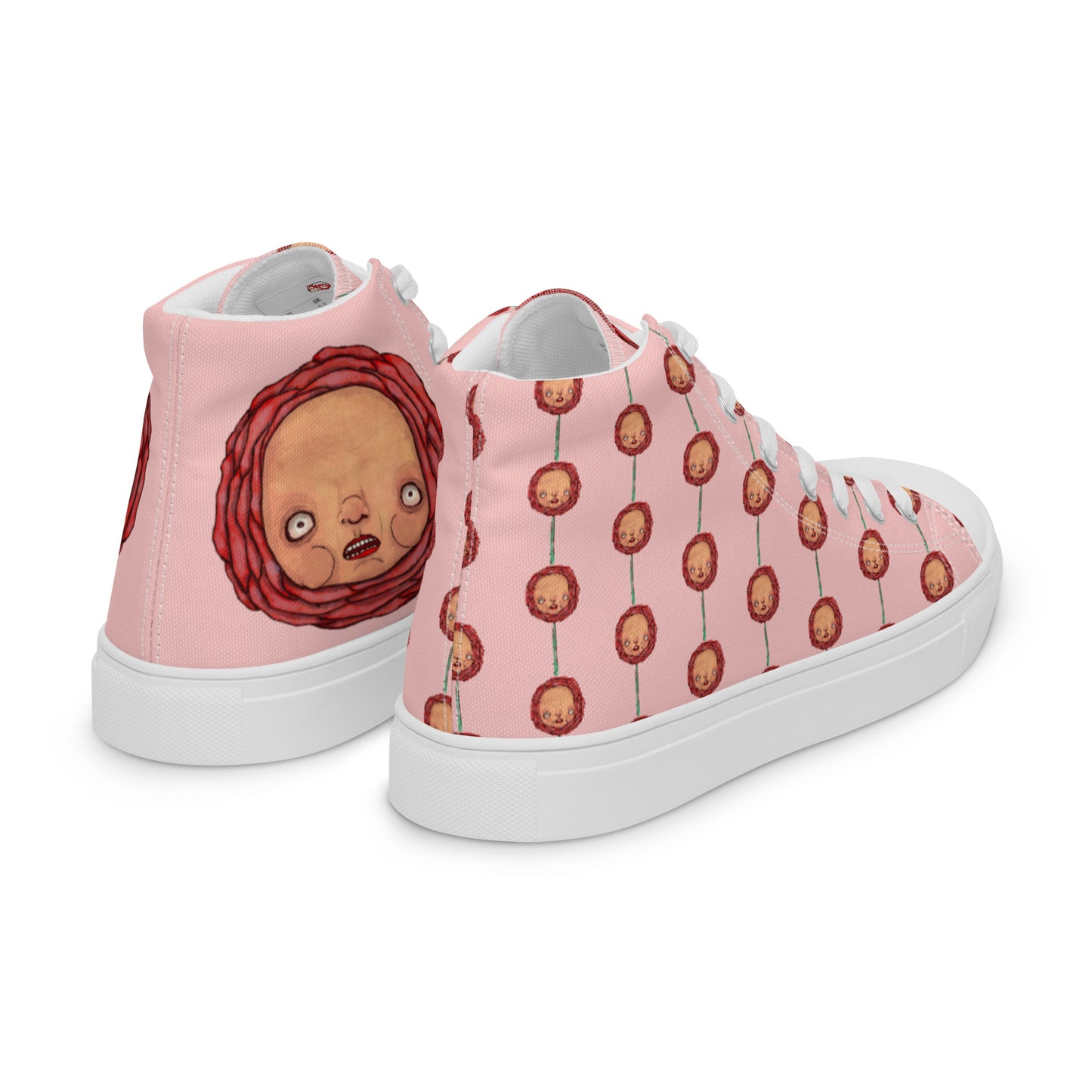 Women’s High Top Canvas Shoes- S1. Roses on Pink