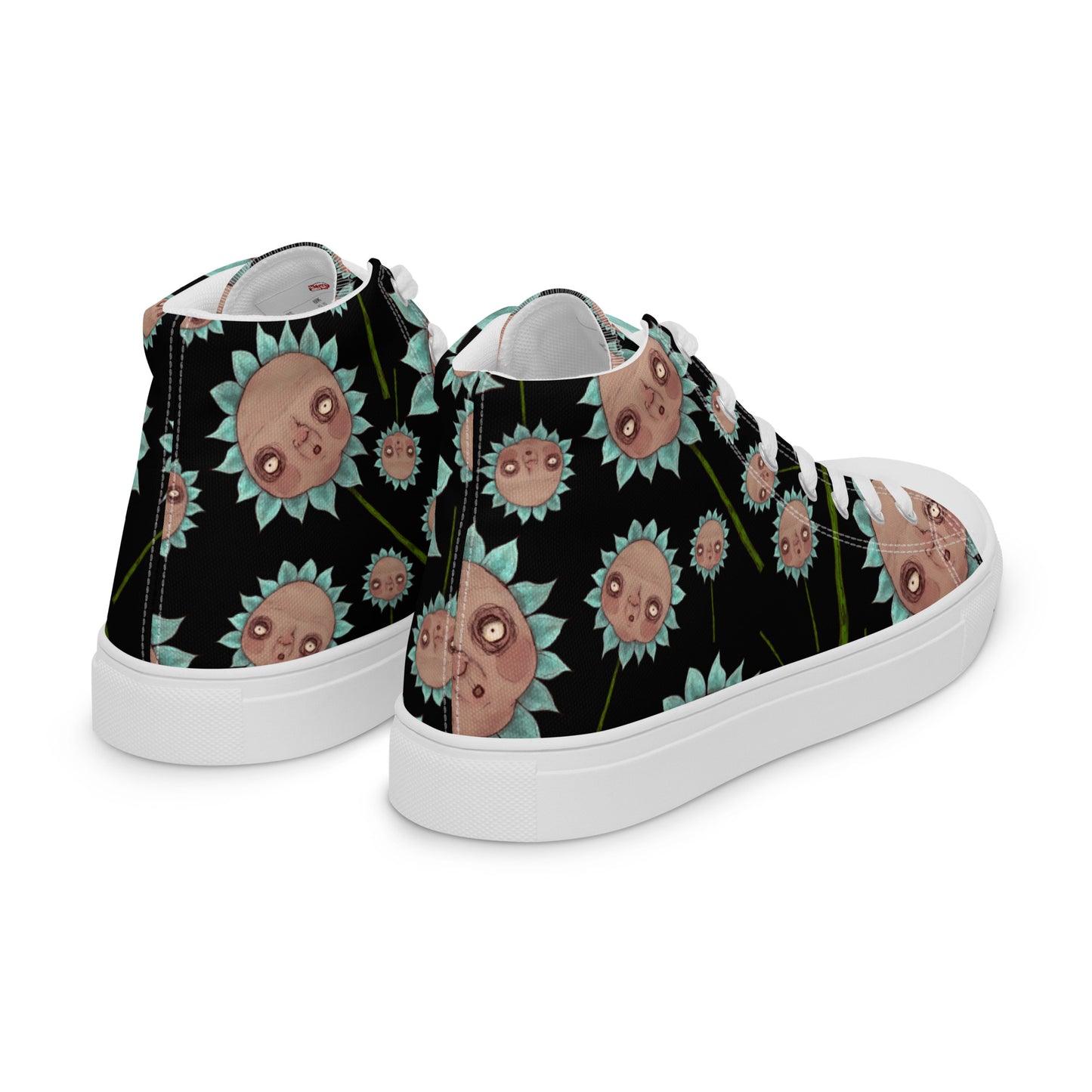 Women’s High Top Canvas Shoes- S1. Blue Flowers