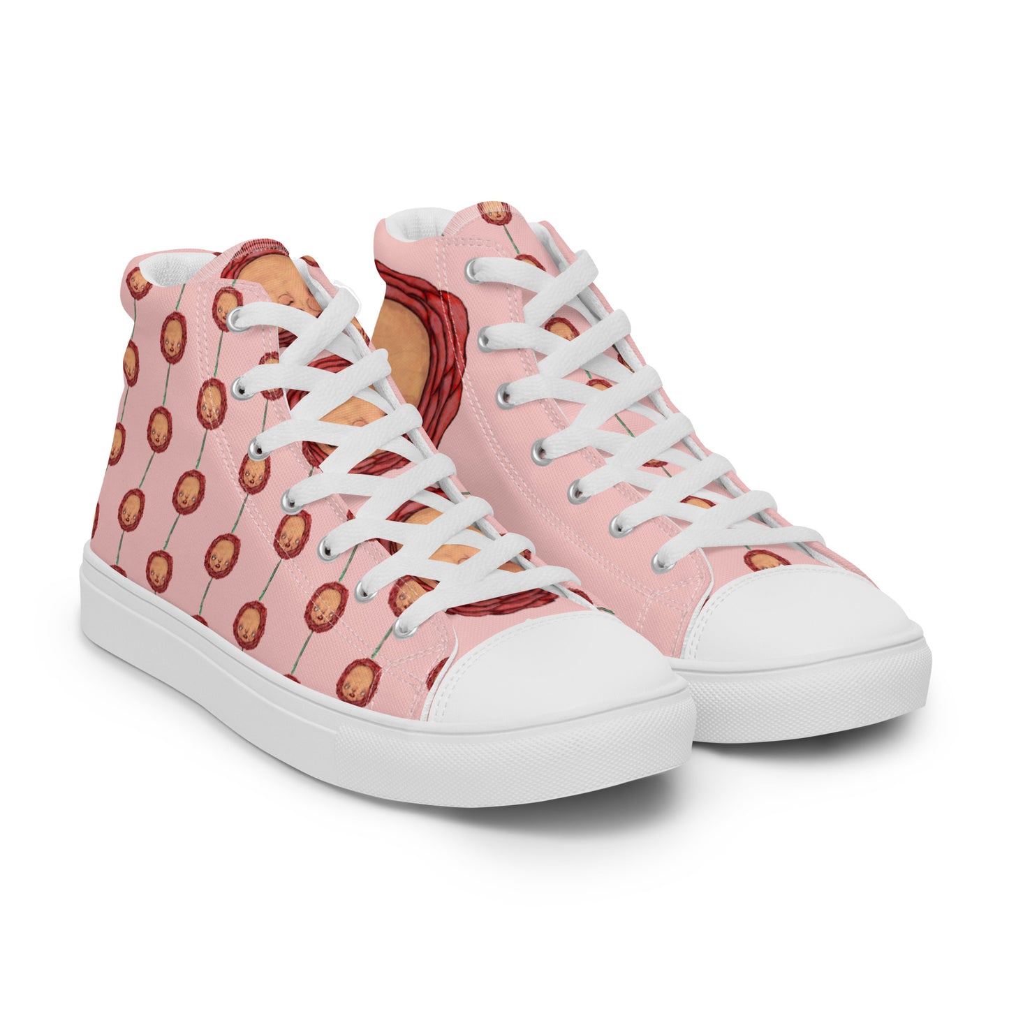 Women’s High Top Canvas Shoes- S1. Roses on Pink