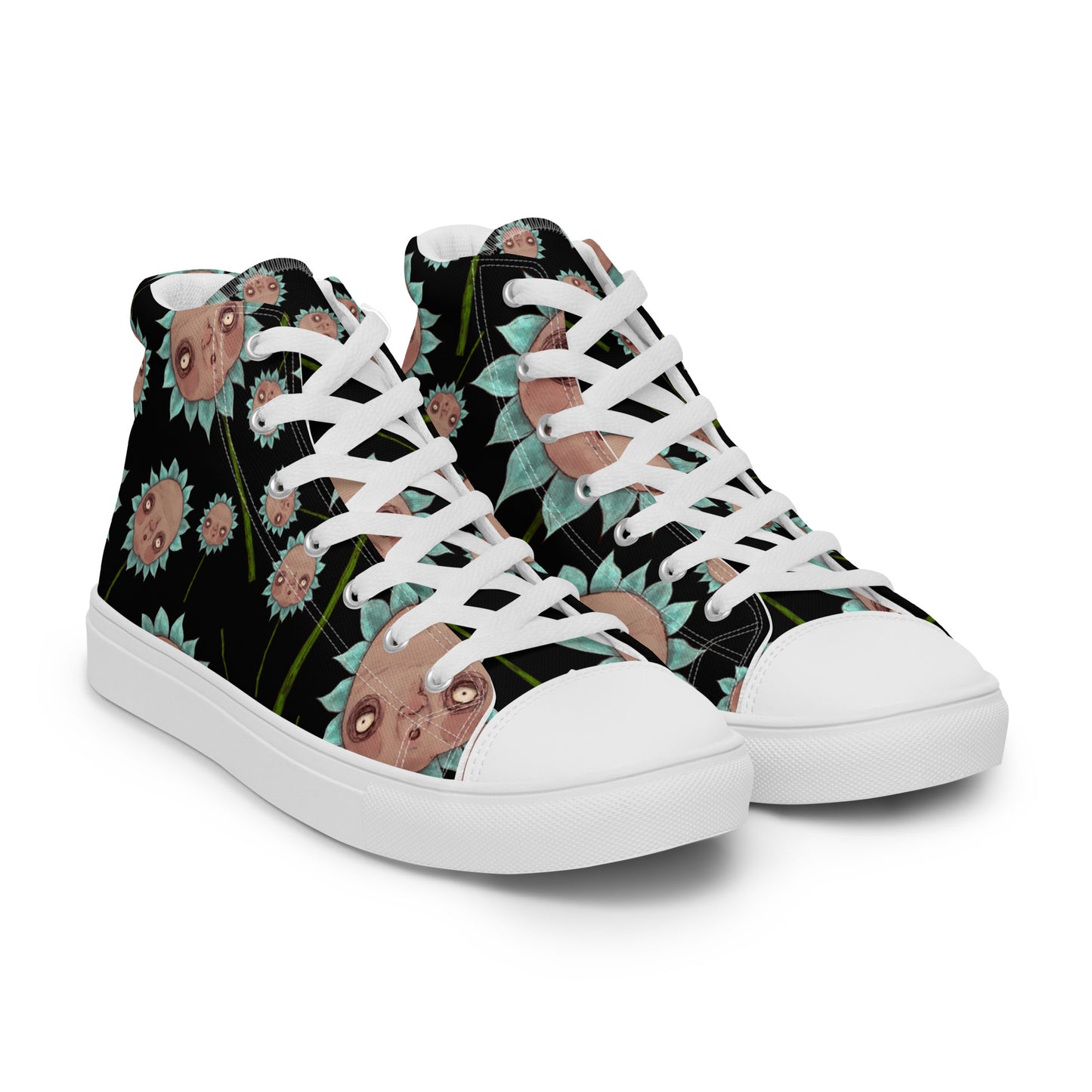 Women’s High Top Canvas Shoes- S1. Blue Flowers