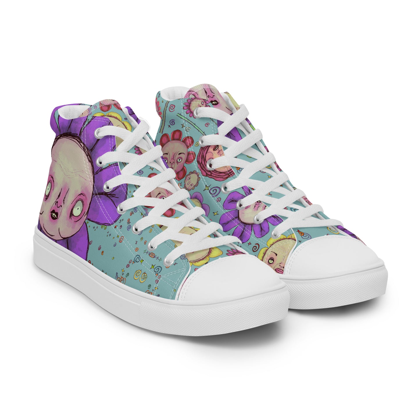 Women’s High Top Canvas Shoes- S1. Flowers and Confetti Mix