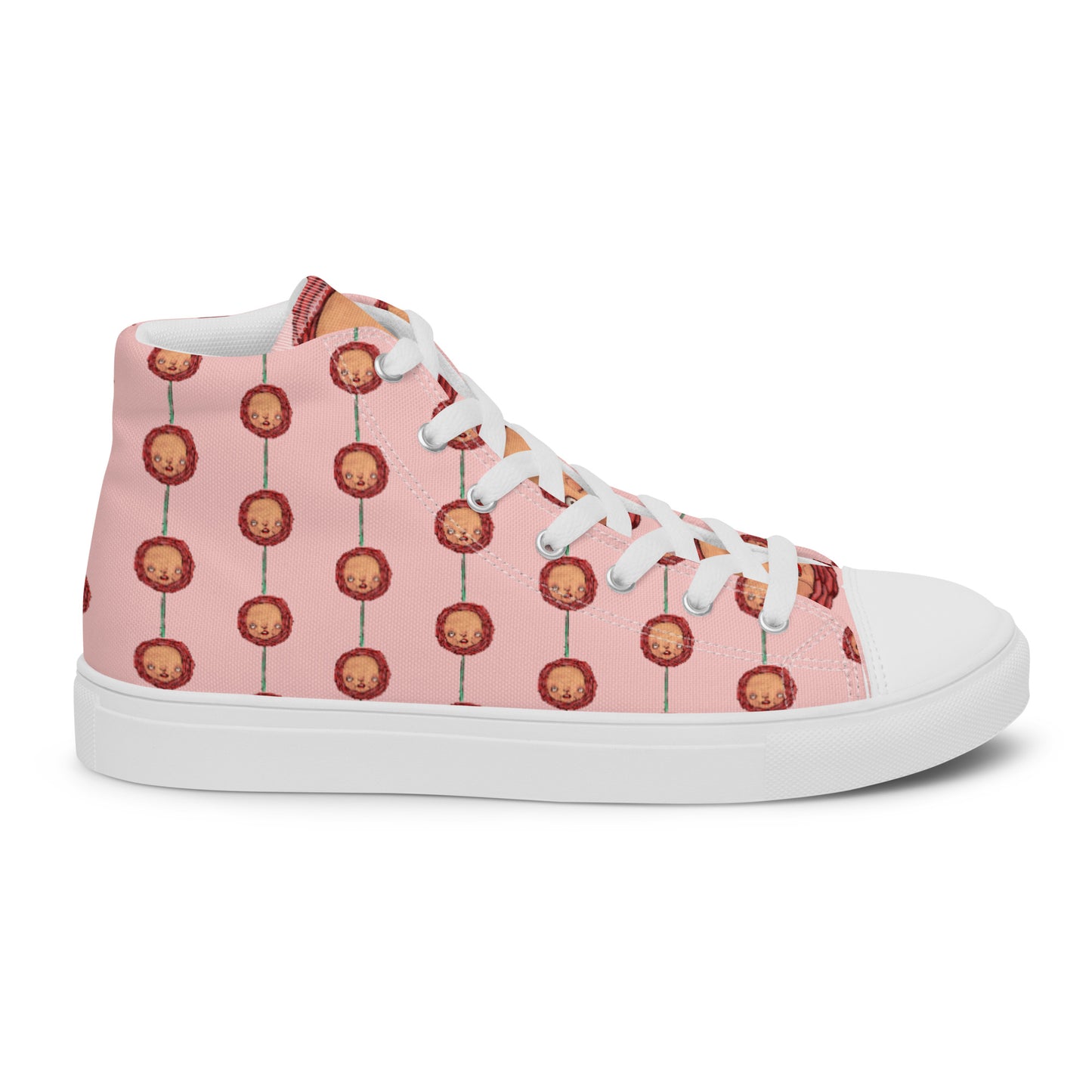 Women’s High Top Canvas Shoes- S1. Roses on Pink